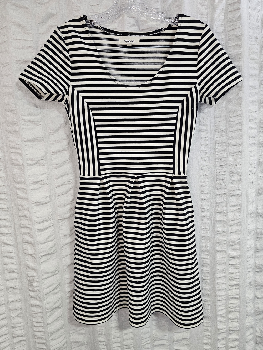 Madewell Bistro Dress Black White Fit & Flare Stripe Pockets